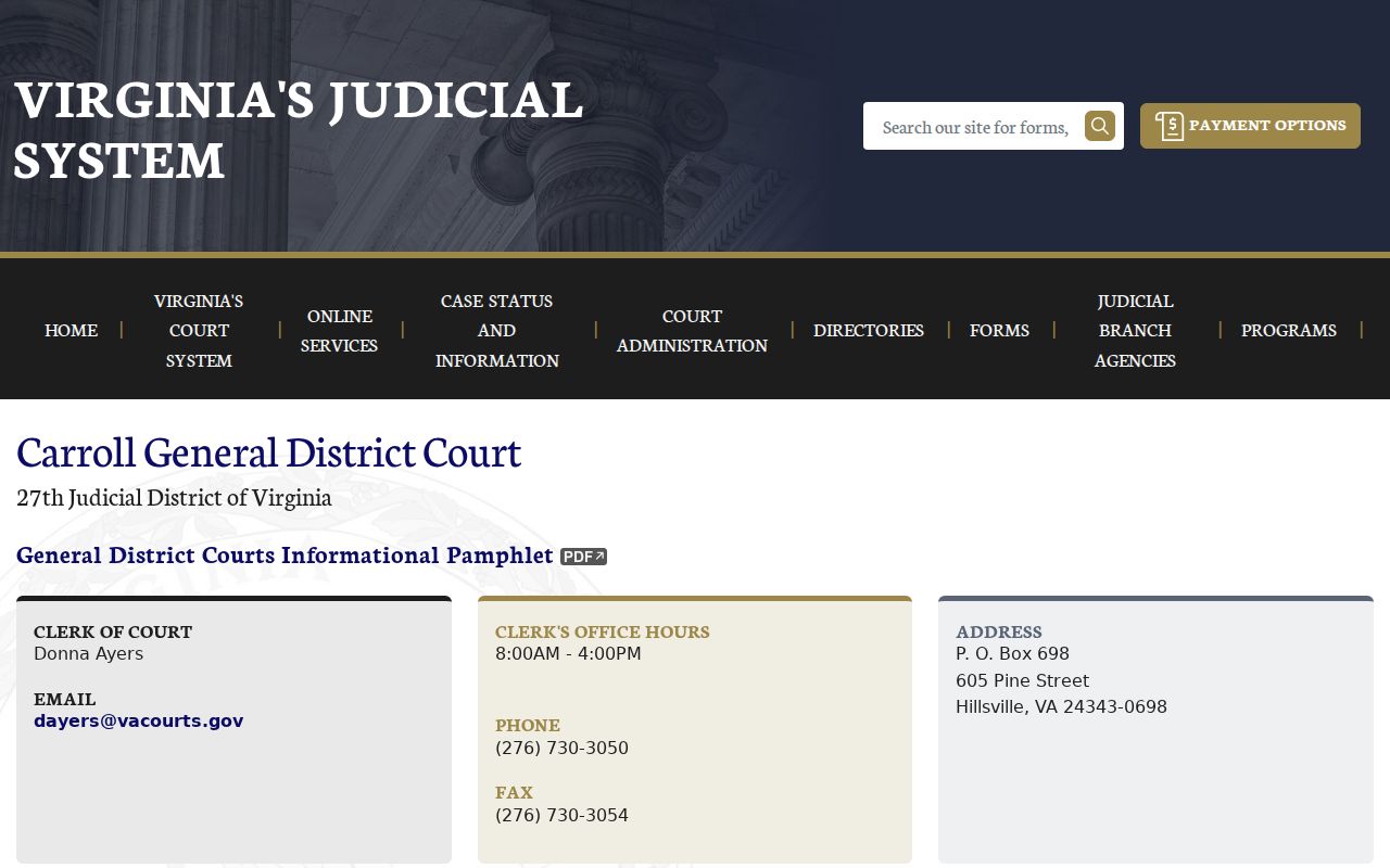 Carroll County municipal warrant route: General District Court page