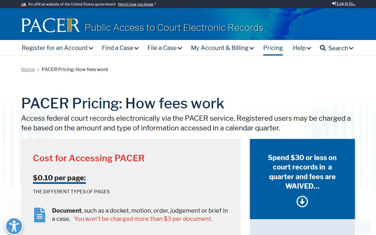 Carroll County warrant lookup: PACER fee information for federal court research
